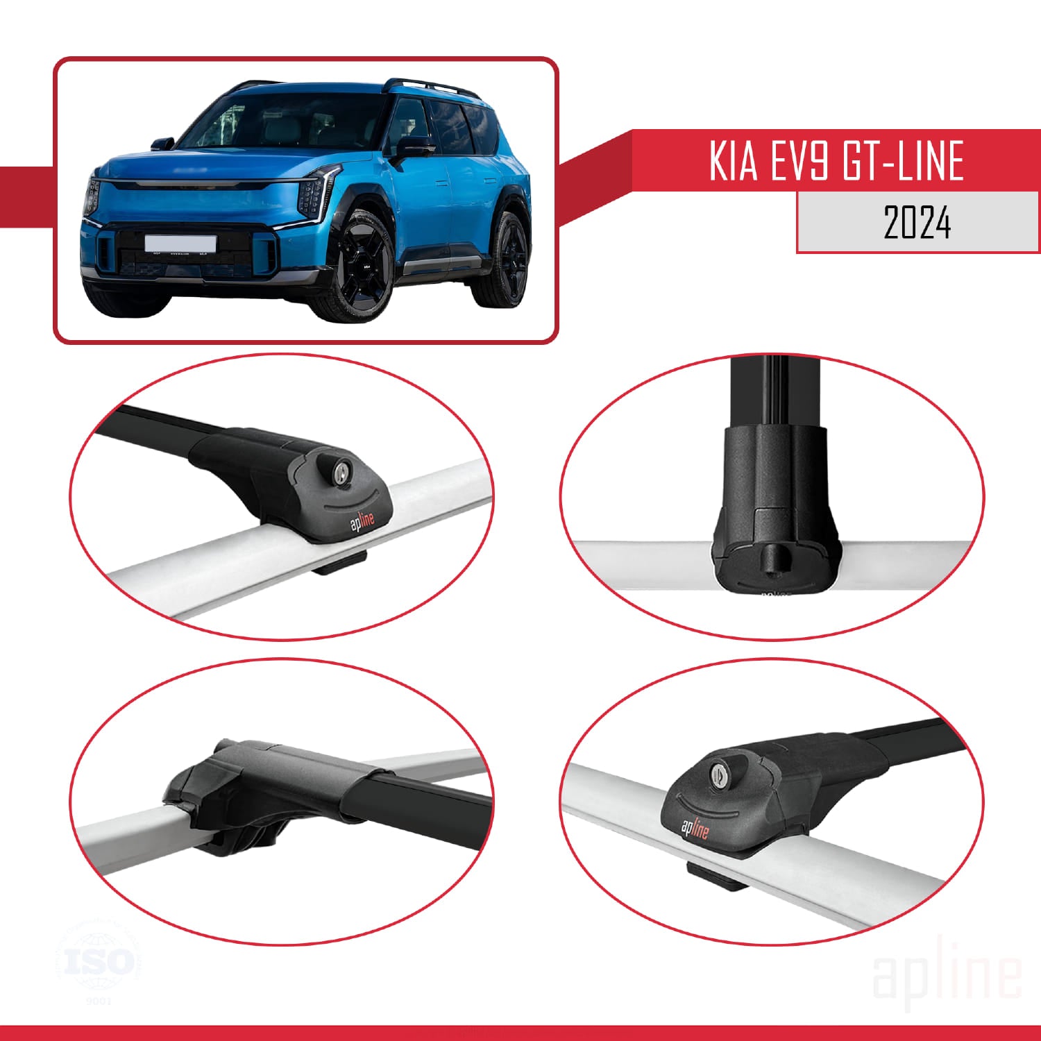 Compatible avec KIA EV9 GT-LINE 2024-2025 ACE-1 Barres de Toit Railing Porte-Bagages de Voiture Noir Aluminium 3 Barres