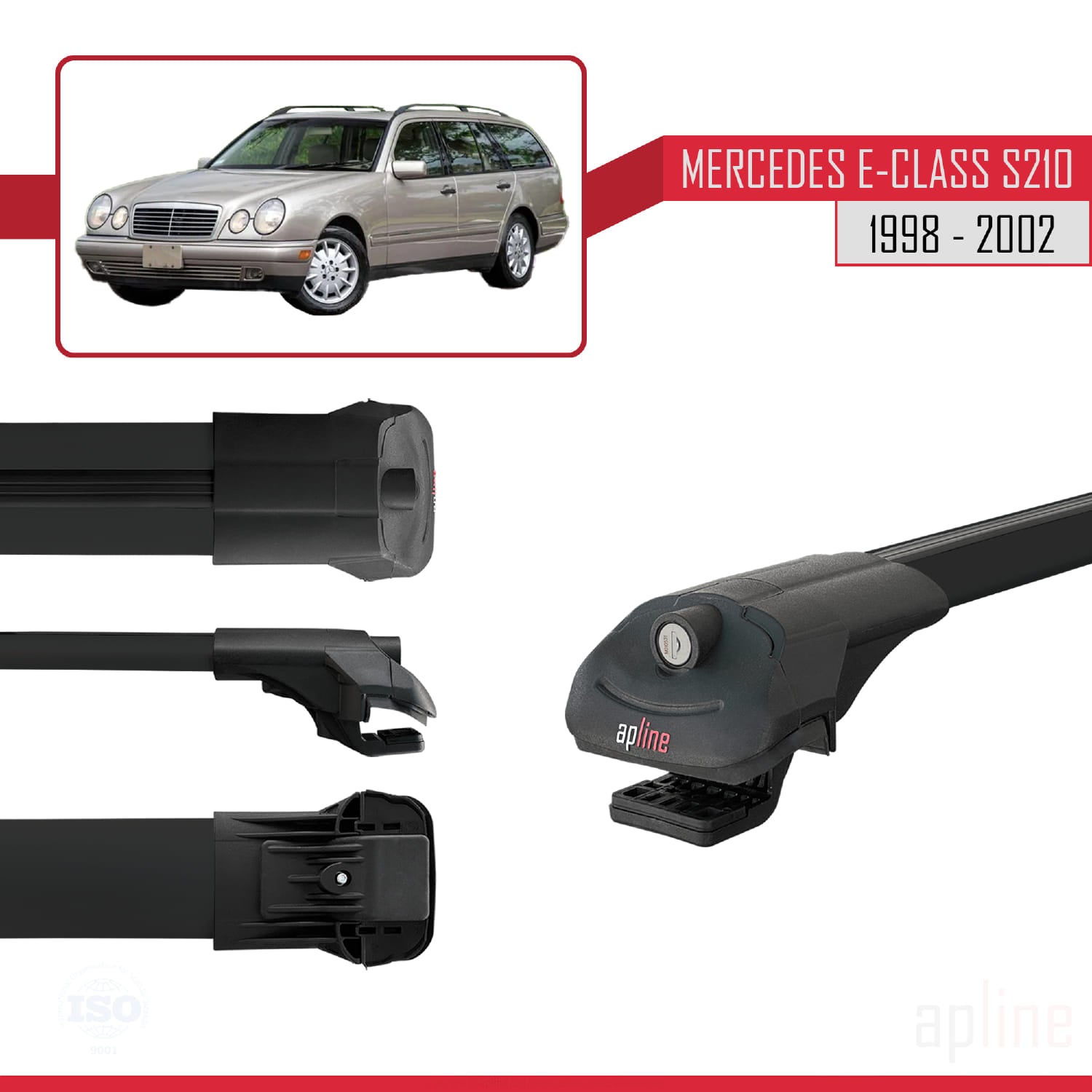 Compatible avec Mercedes E Class S210 Wagon 1998-2002 ACE-1 Barres de Toit Railing Porte-Bagages de Voiture Noir Aluminium 3 Barres