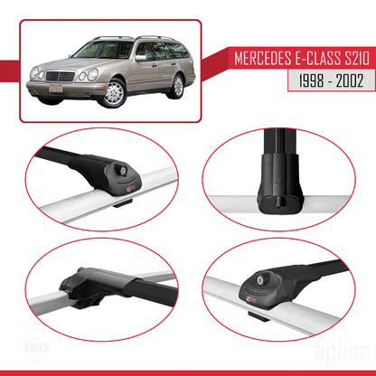 Compatible avec Mercedes E Class S210 Wagon 1998-2002 ACE-1 Barres de Toit Railing Porte-Bagages de Voiture Noir Aluminium 2 Barres