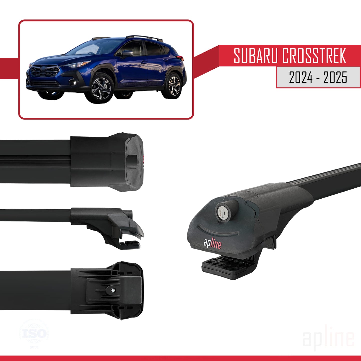 Compatible avec Subaru Crosstrek 2024-2025 ACE-1 Barres de Toit Railing Porte-Bagages de Voiture Noir Aluminium 3 Barres