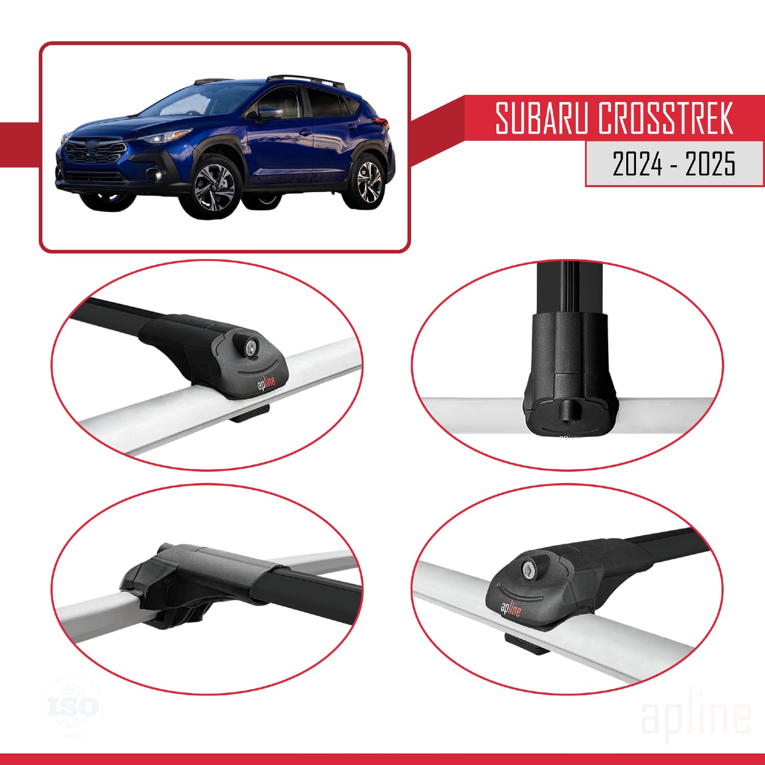 Compatible avec Subaru Crosstrek 2024-2025 ACE-1 Barres de Toit Railing Porte-Bagages de Voiture Noir Aluminium 2 Barres