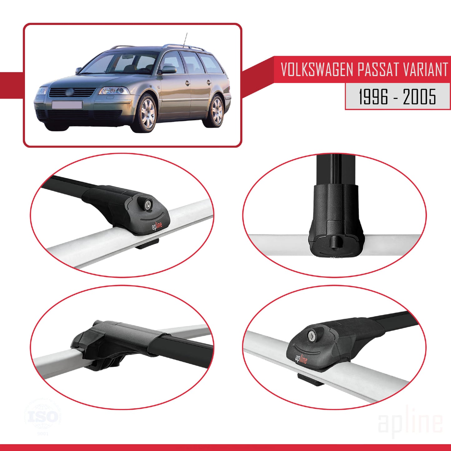 Compatible avec VW Passat B5 Variant 1996-2005 ACE-1 Barres de Toit Railing Porte-Bagages de Voiture Noir Aluminium 3 Barres