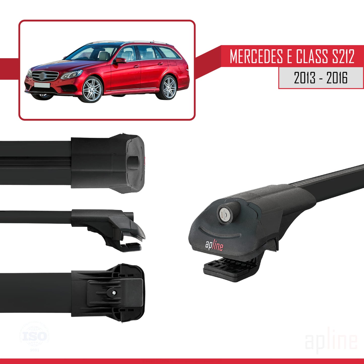 Compatible avec Mercedes E Class S212 2013-2016 ACE-1 Barres de Toit Railing Porte-Bagages de Voiture Noir Aluminium 2 Barres