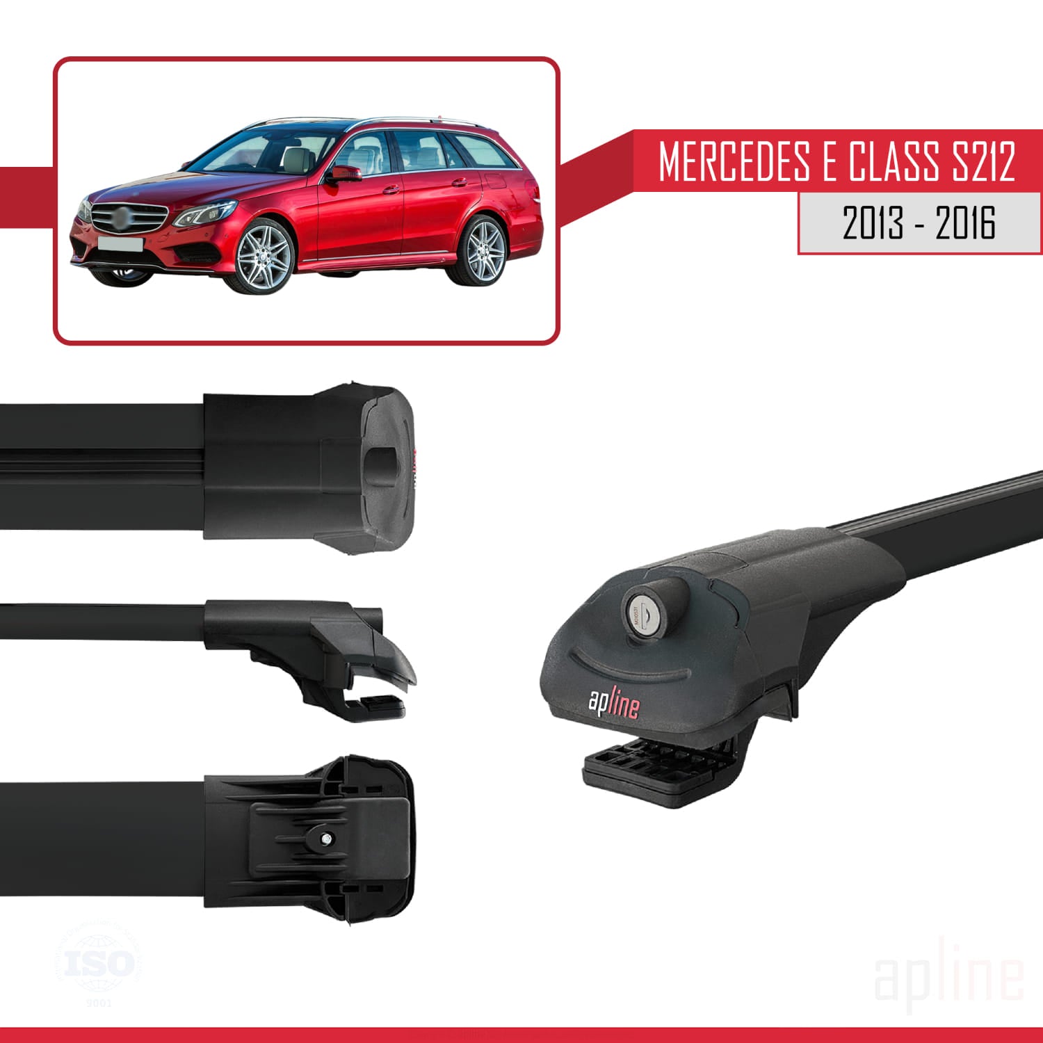 Compatible avec Mercedes E Class S212 2013-2016 ACE-1 Barres de Toit Railing Porte-Bagages de Voiture Noir Aluminium 2 Barres