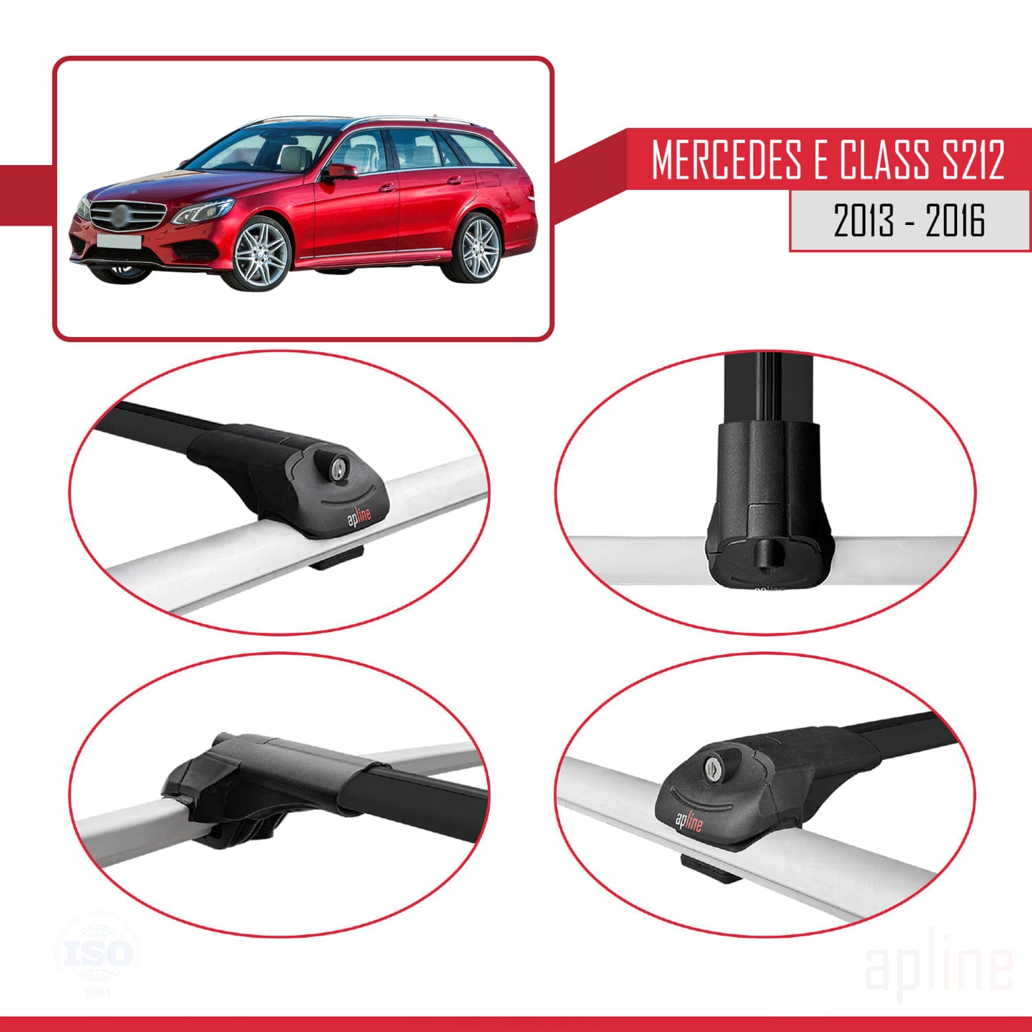 Compatible avec Mercedes E Class S212 2013-2016 ACE-1 Barres de Toit Railing Porte-Bagages de Voiture Noir Aluminium 2 Barres
