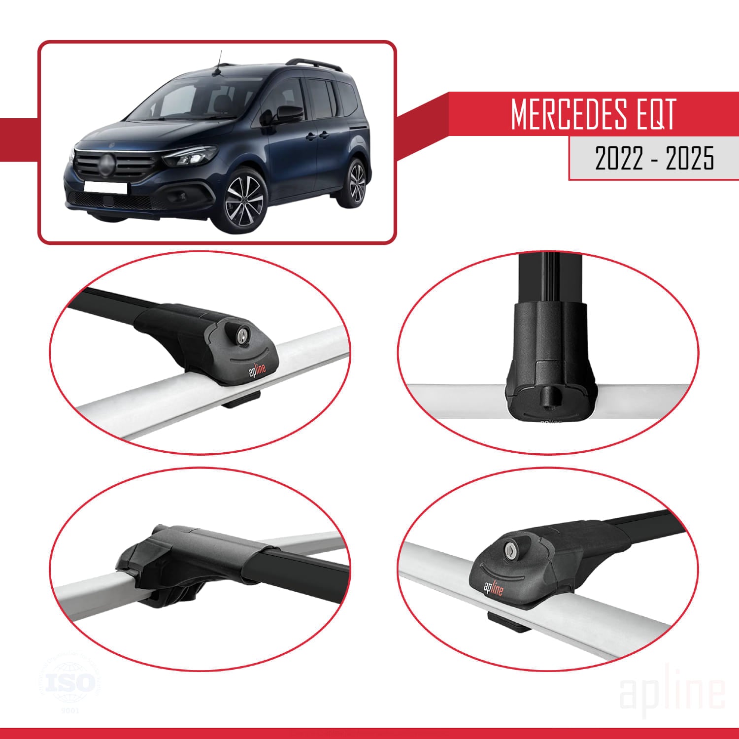 Compatible avec Mercedes EQT / Citan W420 2022-2025 ACE-1 Barres de Toit Railing Porte-Bagages de Voiture Noir Aluminium 3 Barres