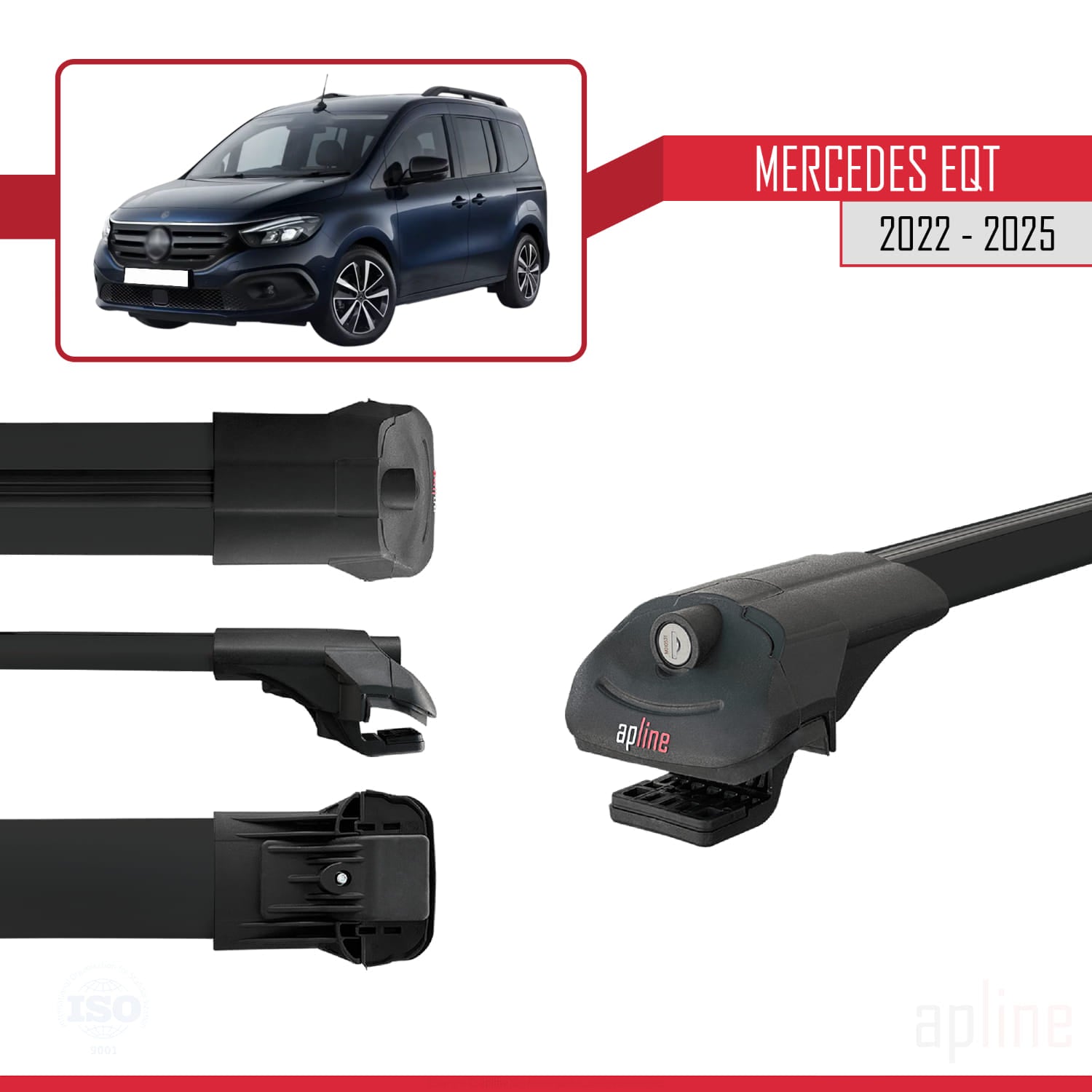 Compatible avec Mercedes EQT / Citan W420 2022-2025 ACE-1 Barres de Toit Railing Porte-Bagages de Voiture Noir Aluminium 2 Barres