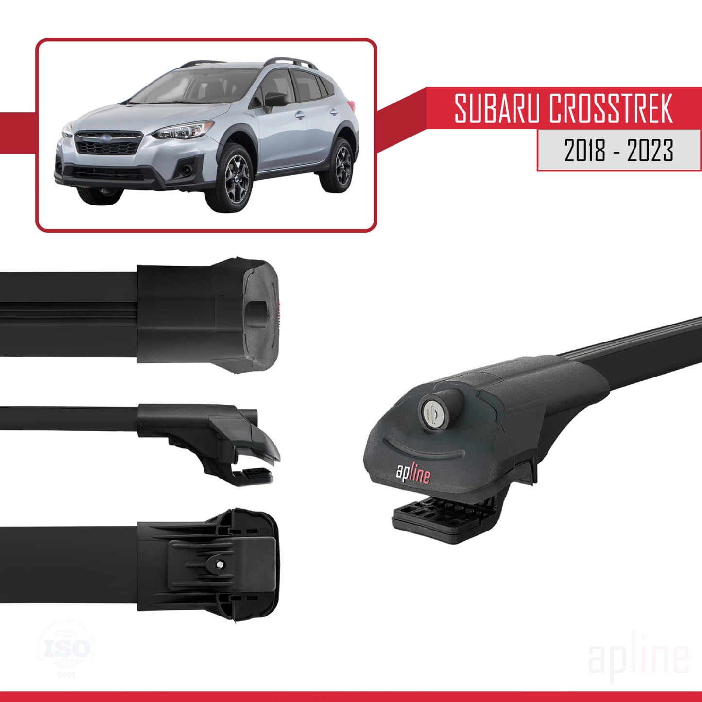 Compatible avec Subaru Crosstrek 2018-2023 ACE-1 Barres de Toit Railing Porte-Bagages de Voiture Noir Aluminium 2 Barres