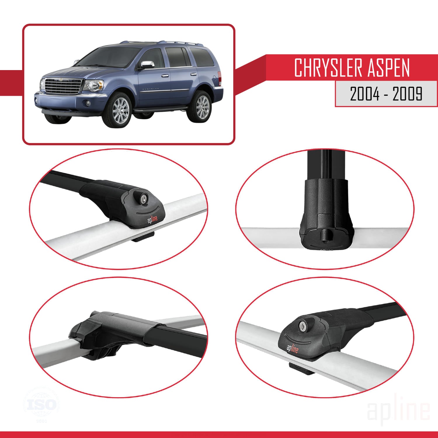 Compatible avec Chrysler Aspen 2004-2009 ACE-1 Barres de Toit Railing Porte-Bagages de Voiture Noir Aluminium 3 Barres