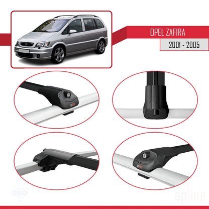 Compatible avec Opel Zafira A (T98) 2001-2005 ACE-1 Barres de Toit Railing Porte-Bagages de Voiture Noir Aluminium 3 Barres