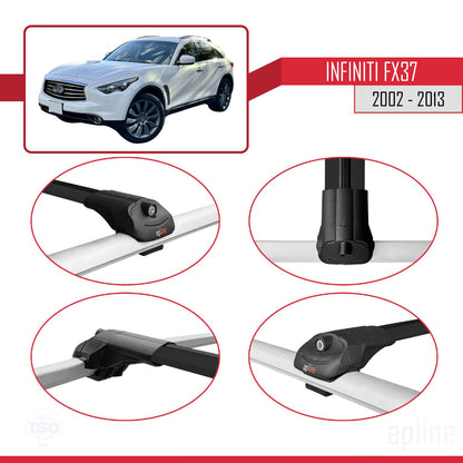 Compatible avec Infiniti FX37 2002-2013 ACE-1 Barres de Toit Railing Porte-Bagages de Voiture Noir Aluminium 3 Barres