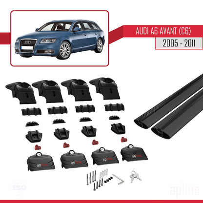 Compatible avec A6 (C6) Avant 2005-2011 ACE-2 Barres de Toit Railing Porte-Bagages de Voiture Noir Aluminium 2 Barres