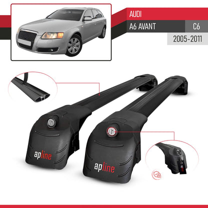 Compatible avec Audi A6 (C6) Avant 2005-2011 ACE-2 modèle Barres de Toit Railing Porte-Bagages de Voiture Noir Aluminium Barres
