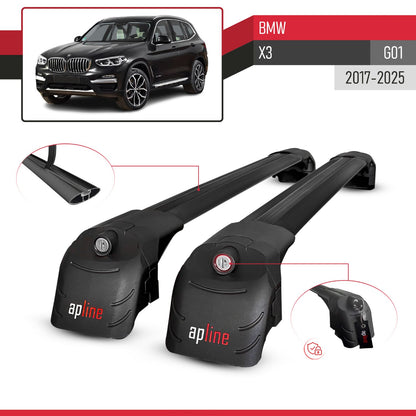 Compatible with BMW X3 (G01) 2018-2024 ACE-2 Car Roof Rack Cross Bar Black Aluminium 2 Bars