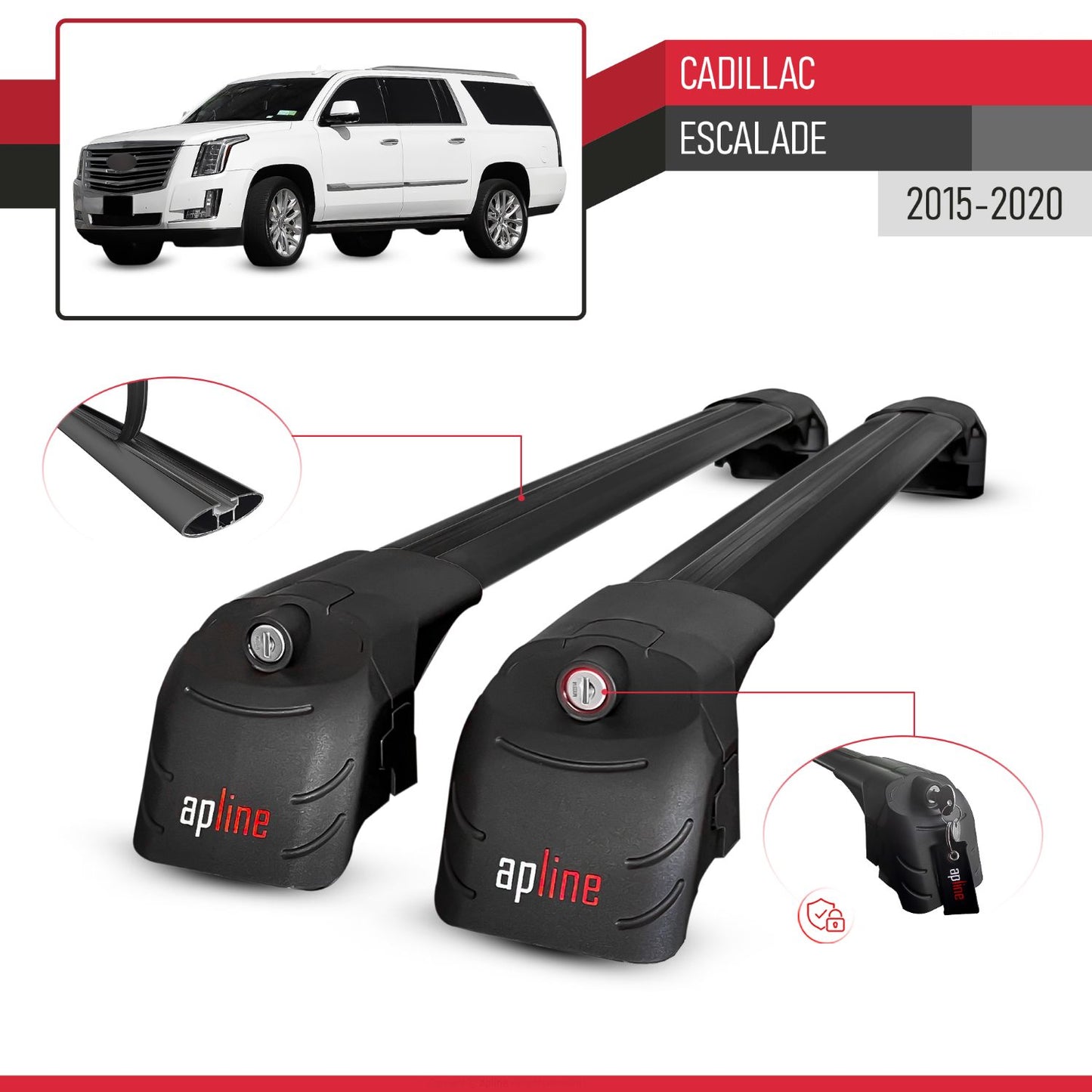 Compatible with Cadillac Escalade 2015-2020 ACE-2 Car Roof Rack Cross Bar Black Aluminium 2 Bars