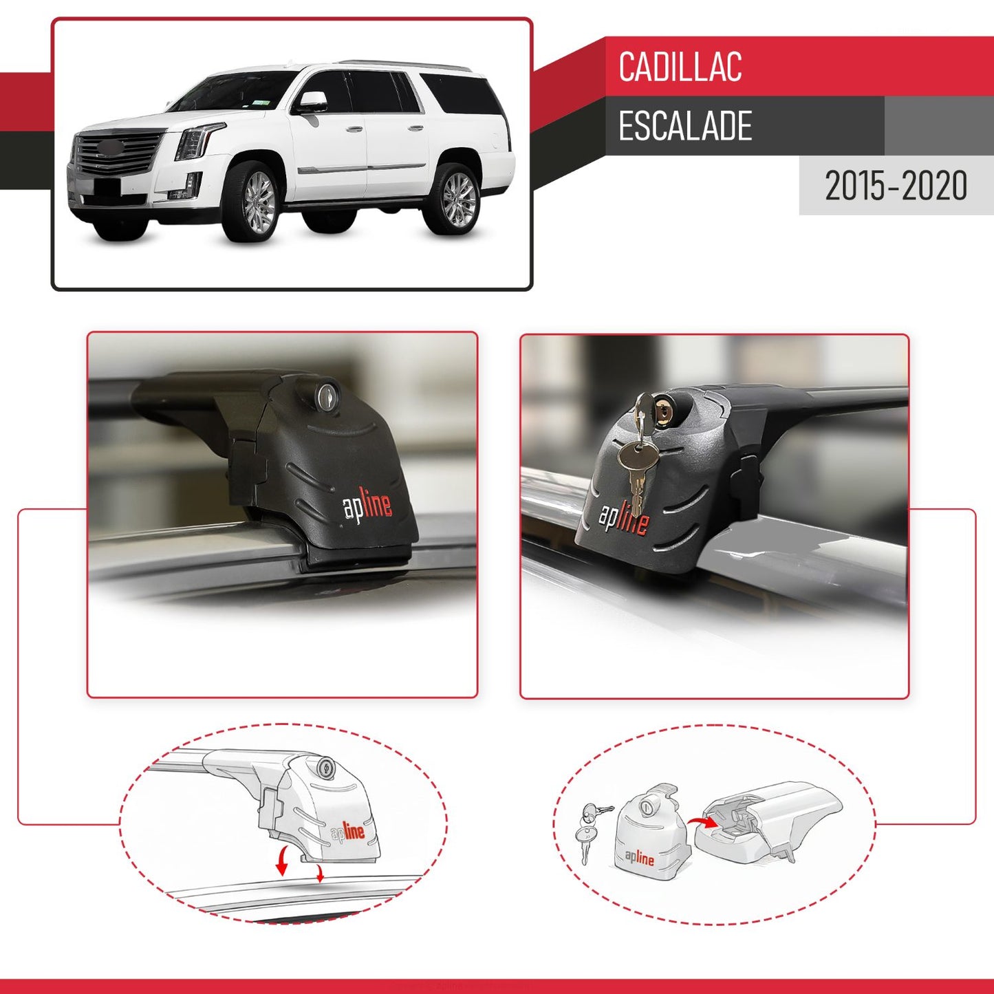 Compatible with Cadillac Escalade 2015-2020 ACE-2 Car Roof Rack Cross Bar Black Aluminium 2 Bars