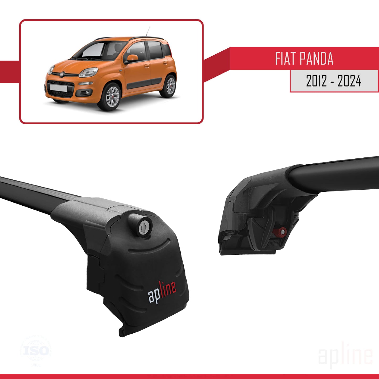 Compatible avec Fiat Panda 3 (319) 2012-2024 ACE-2 Barres de Toit Railing Porte-Bagages de Voiture Noir Aluminium 2 Barres