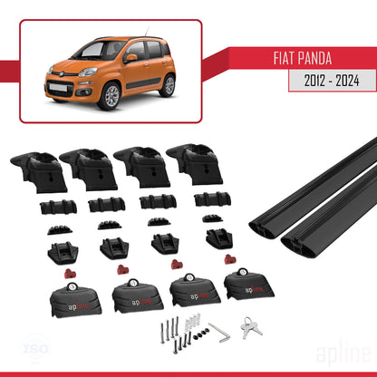Compatible avec Fiat Panda 3 (319) 2012-2024 ACE-2 Barres de Toit Railing Porte-Bagages de Voiture Noir Aluminium 2 Barres
