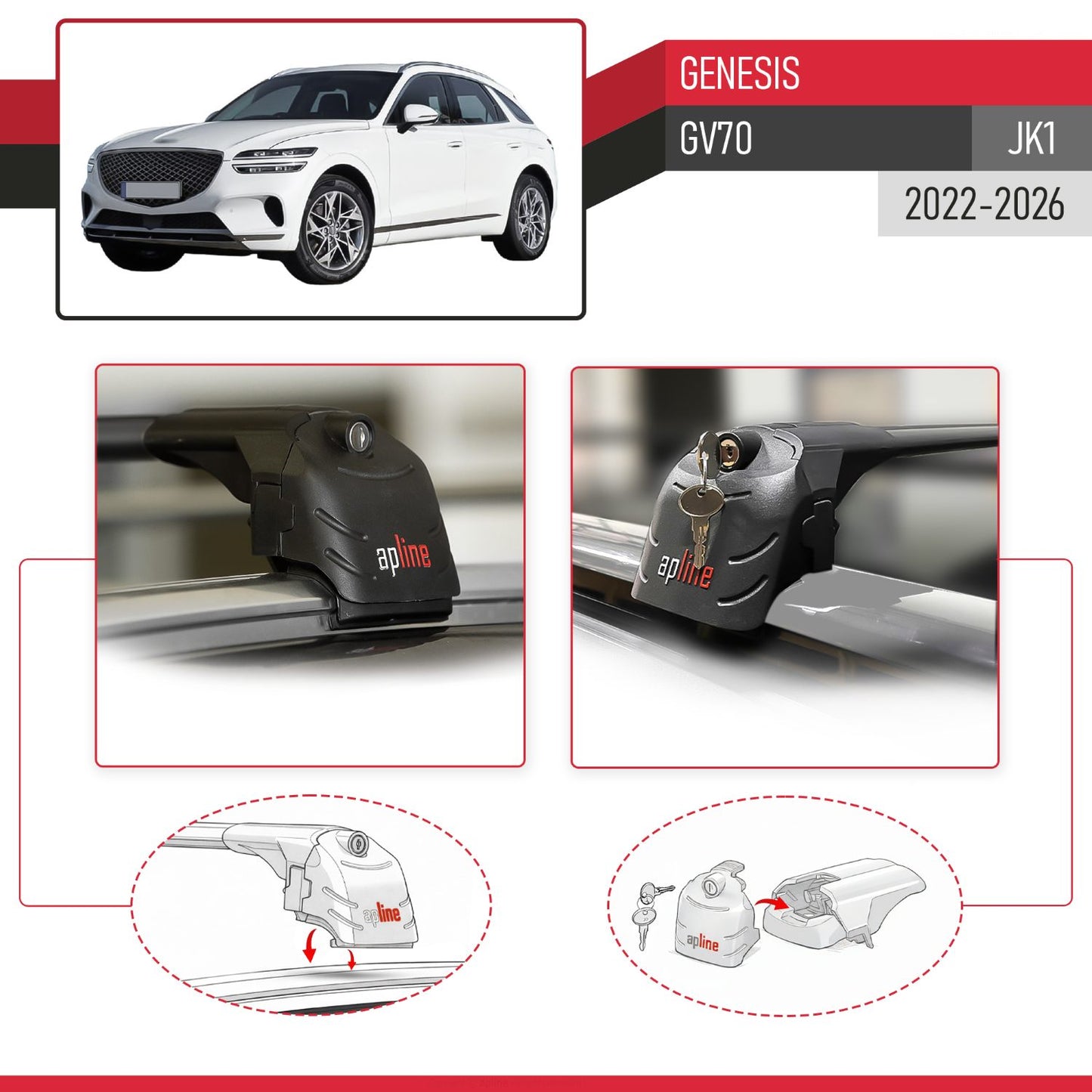 Compatible avec Genesis GV70 (JK1) 2022-2026 ACE-2 modèle Barres de Toit Railing Porte-Bagages de Voiture Noir Aluminium Barres