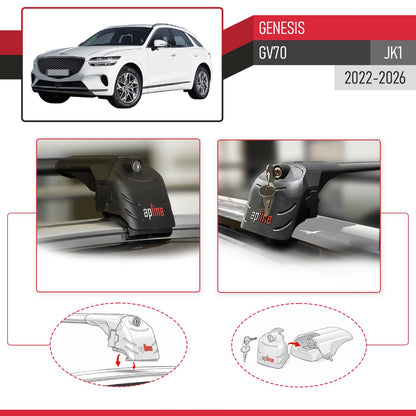 Compatible avec Genesis GV70 (JK1) 2022-2026 ACE-2 modèle Barres de Toit Railing Porte-Bagages de Voiture Noir Aluminium Barres