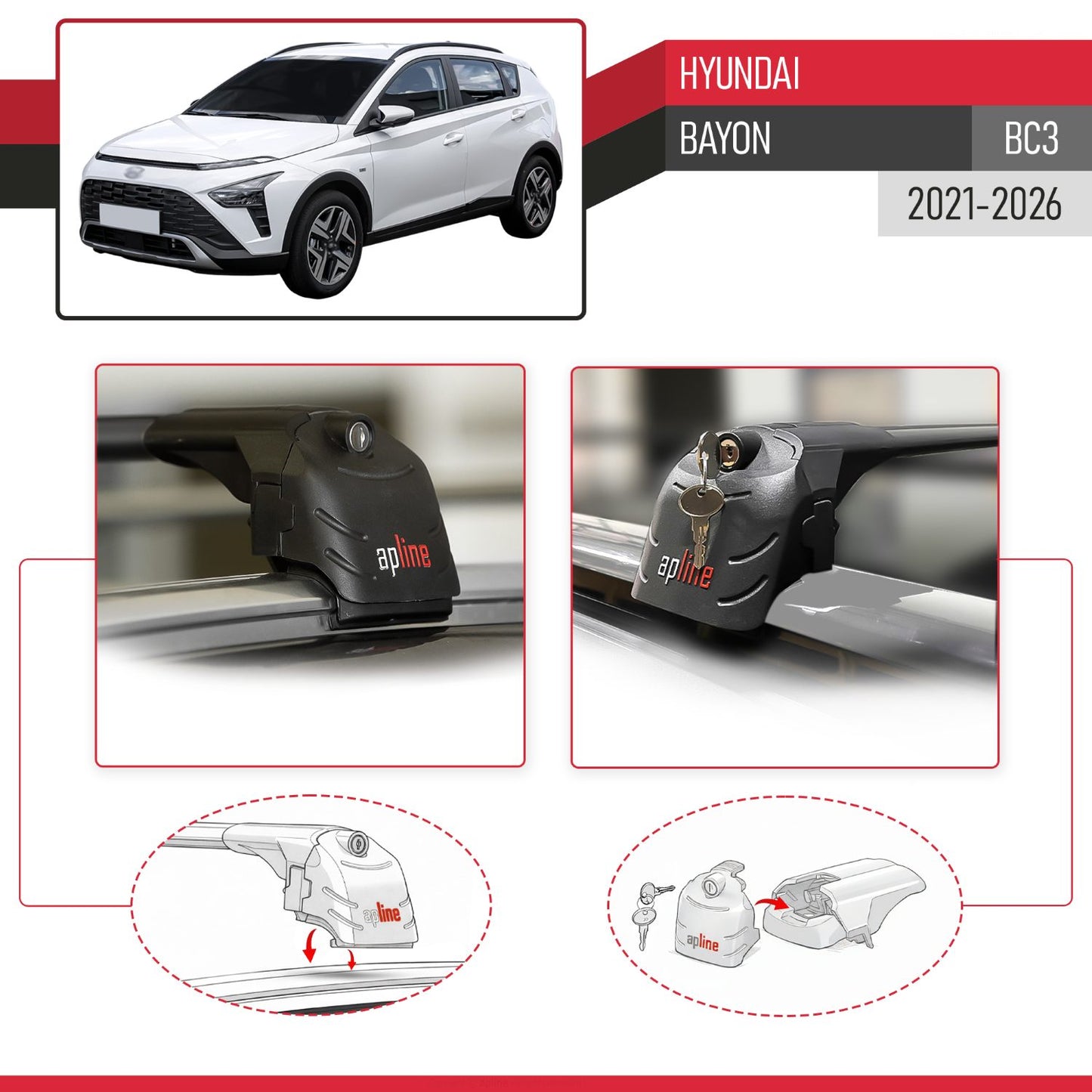 Compatible avec Hyundai Bayon (BC3) 2021-2026 ACE-2 modèle Barres de Toit Railing Porte-Bagages de Voiture Noir Aluminium Barres