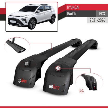 Compatible avec Hyundai Bayon (BC3) 2021-2026 ACE-2 modèle Barres de Toit Railing Porte-Bagages de Voiture Noir Aluminium Barres