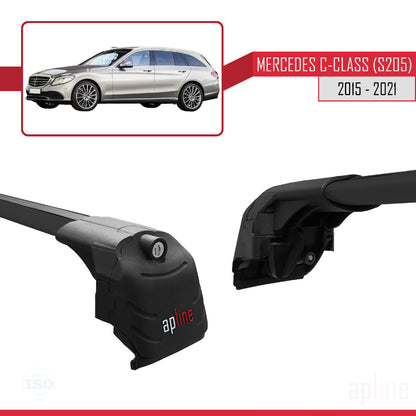 Compatible avec Mercedes Classe C 4 (S205) 2015-2021 ACE-2 Barres de Toit Railing Porte-Bagages de Voiture Noir Aluminium 2 Barres
