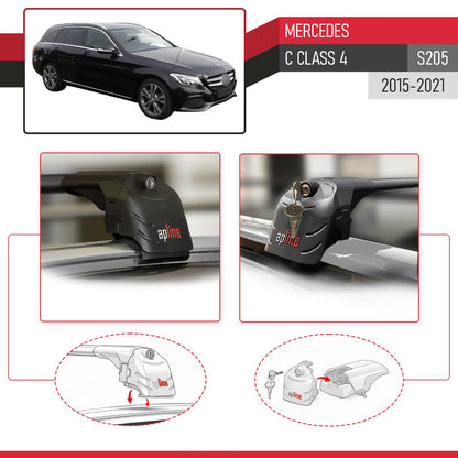 Compatible avec Mercedes C Class 4 (S205) 2015-2021 ACE-2 modèle Barres de Toit Railing Porte-Bagages de Voiture Noir Aluminium Barres