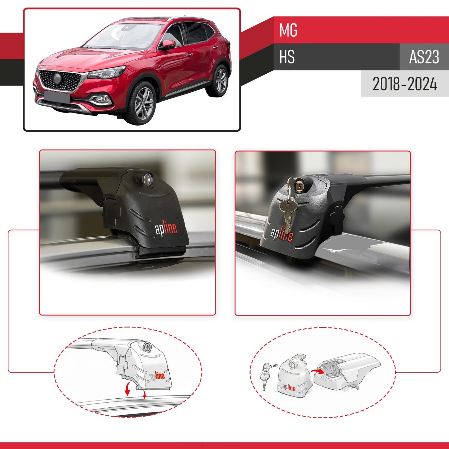 Compatible avec MG HS (AS23) 2018-2024 ACE-2 modèle Barres de Toit Railing Porte-Bagages de Voiture Noir Aluminium Barres