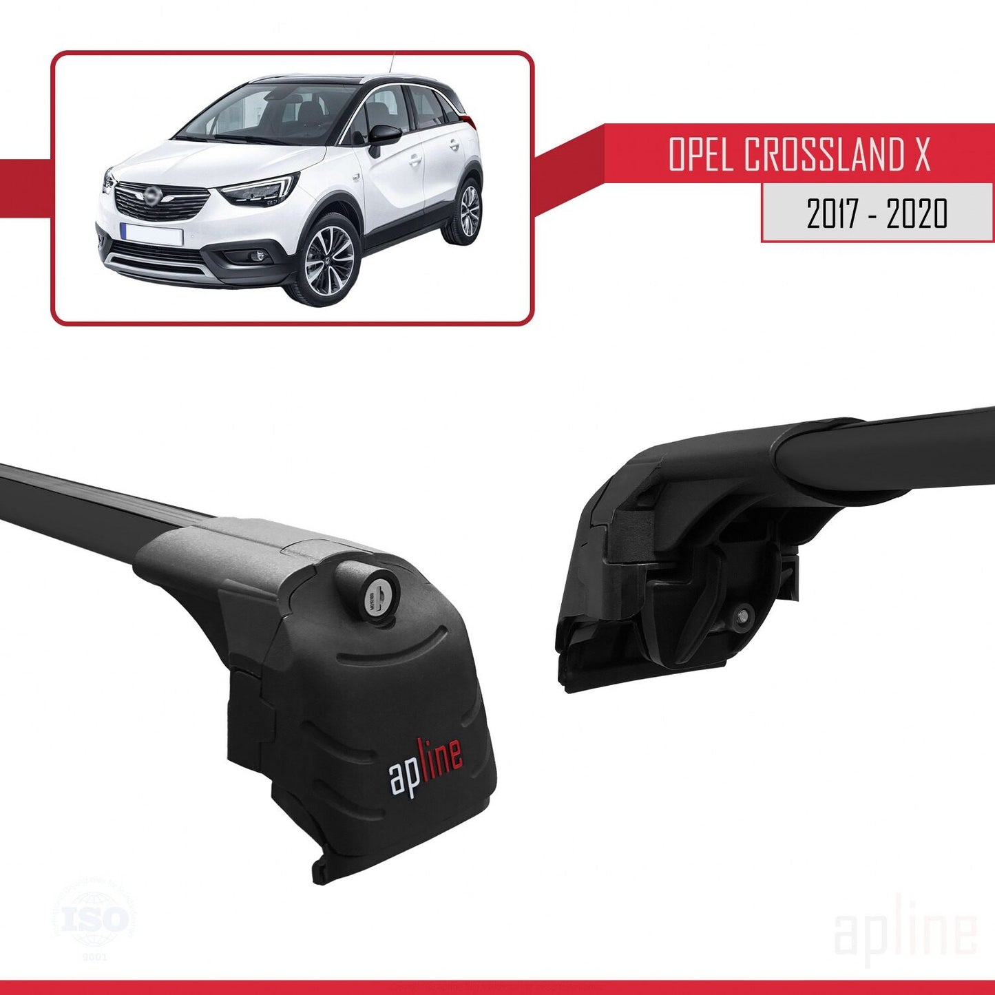 Compatible avec Opel Crossland X 2017-2020 ACE-2 Barres de Toit Railing Porte-Bagages de Voiture Noir Aluminium 2 Barres