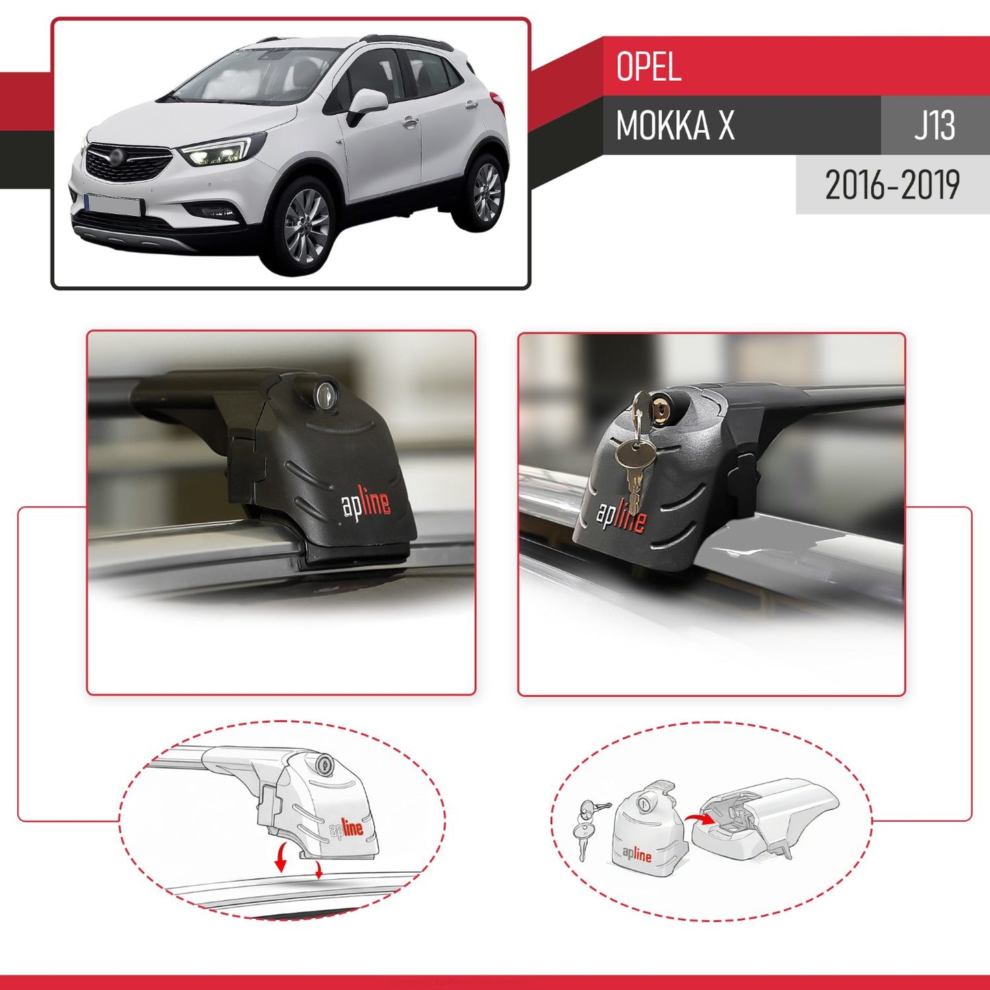 Compatible avec Opel Mokka X (J13) 2016-2019 ACE-2 modèle Barres de Toit Railing Porte-Bagages de Voiture Noir Aluminium Barres