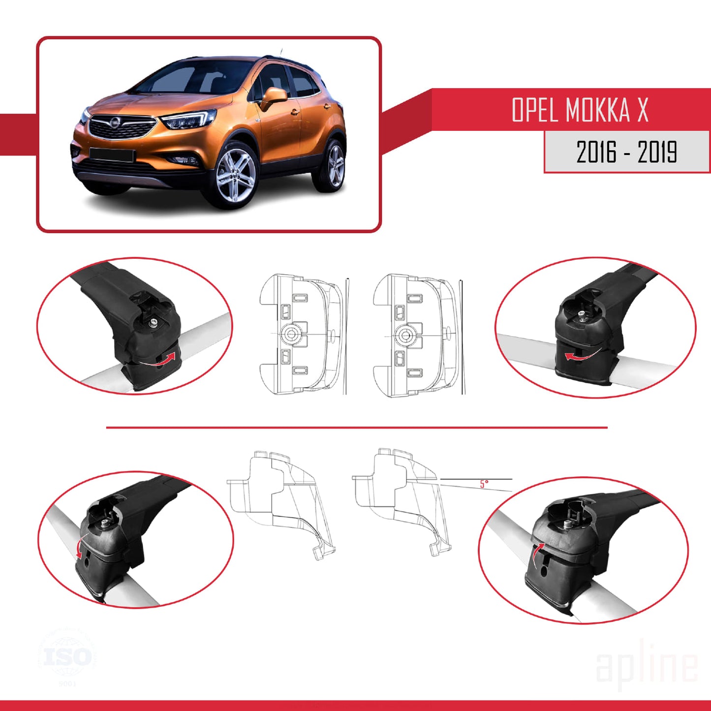 Compatible avec Opel Mokka X (J13) 2016-2019 ACE-2 Barres de Toit Railing Porte-Bagages de Voiture Noir Aluminium 2 Barres