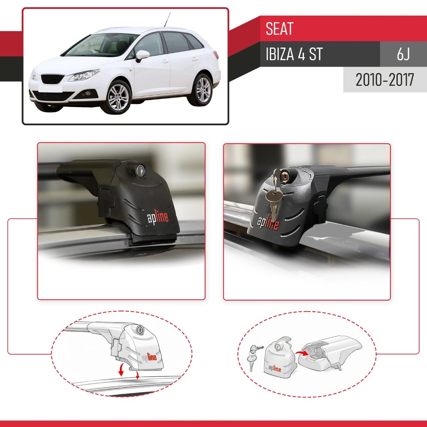 Compatible with Seat Ibiza 4 (6J) ST 2010-2017 ACE-2 Car Roof Rack Cross Bar Black Aluminium 2 Bars