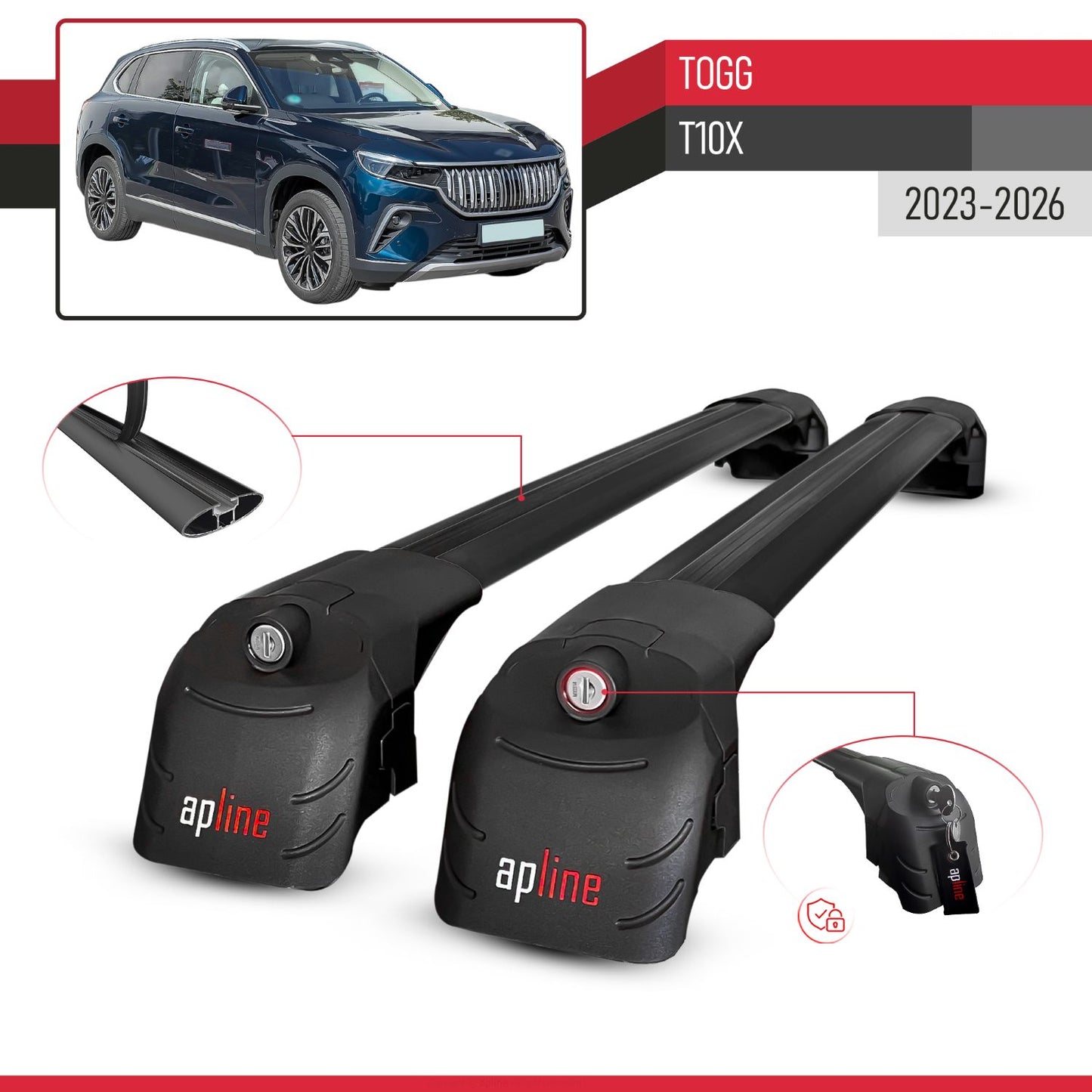 Compatible avec Togg T10X 2023-2026 ACE-2 modèle Barres de Toit Railing Porte-Bagages de Voiture Noir Aluminium Barres