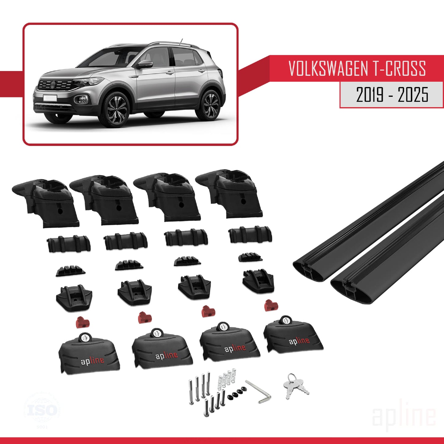 Compatible avec Volkswagen T-Cross (C11) 2019-2025 ACE-2 Barres de Toit Railing Porte-Bagages de Voiture Noir Aluminium 2 Barres