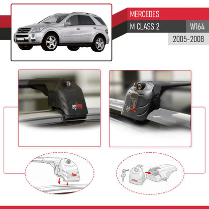 Compatible avec Mercedes M Class 2 (W164) Pre-Facelift 2005-2008 ACE-2 modèle Barres de Toit Railing Porte-Bagages de Voiture Noir Aluminium Barres