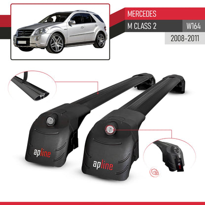 Compatible with Mercedes M Class 2 (W164) Post-Facelift 2008-2011 ACE-2 Car Roof Rack Cross Bar Black Aluminium 2 Bars