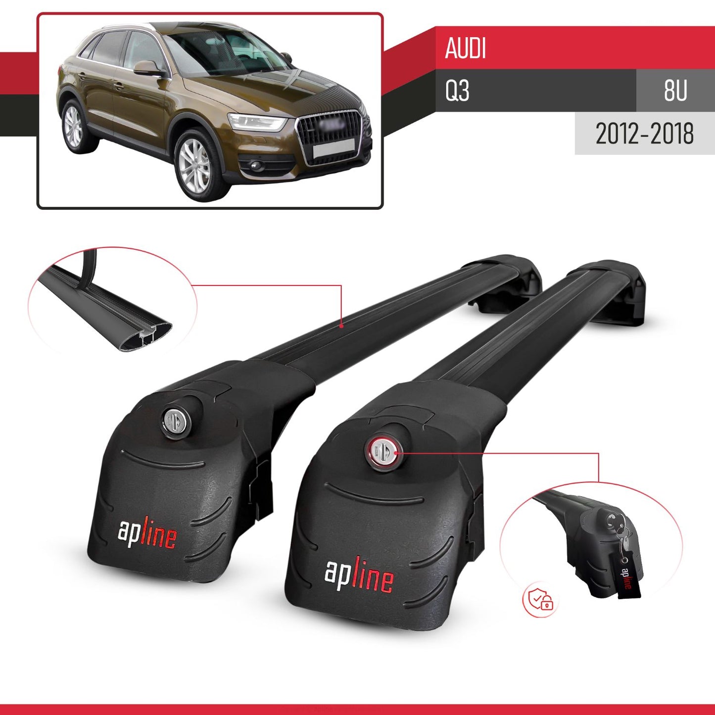 Compatible avec Audi Q3 (8U) 2012-2018 ACE-2 modèle Barres de Toit Railing Porte-Bagages de Voiture Noir Aluminium Barres