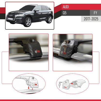 Compatible avec Audi Q5 (FY) 2017-2025 ACE-2 modèle Barres de Toit Railing Porte-Bagages de Voiture Noir Aluminium Barres