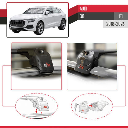 Compatible avec Audi Q8 (F1) 2018-2026 ACE-2 modèle Barres de Toit Railing Porte-Bagages de Voiture Noir Aluminium Barres