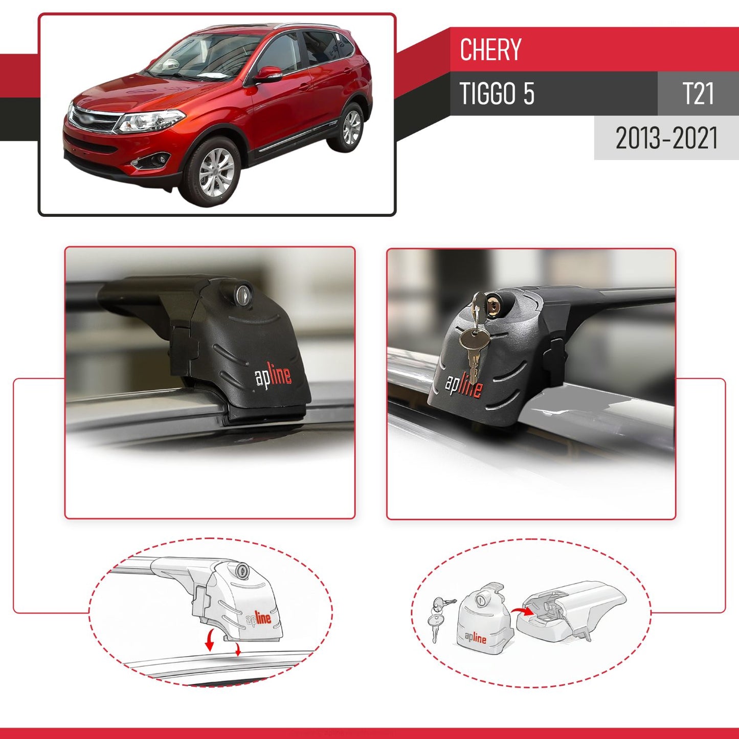 Compatible with Chery Tiggo 5 (T21) 2013-2021 ACE-2 Car Roof Rack Cross Bar Black Aluminium 2 Bars
