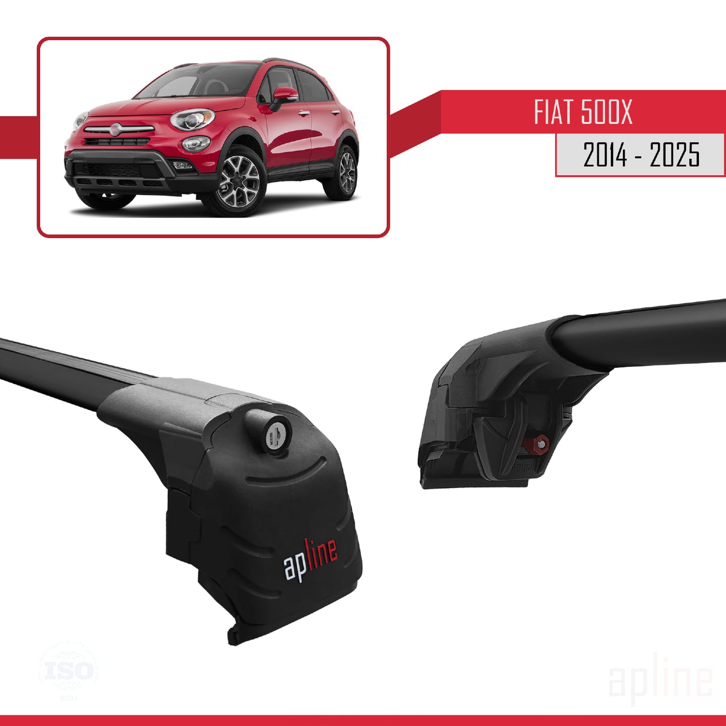 Compatible avec Fiat 500 X 2014-2025 ACE-2 Barres de Toit Railing Porte-Bagages de Voiture Noir Aluminium 2 Barres