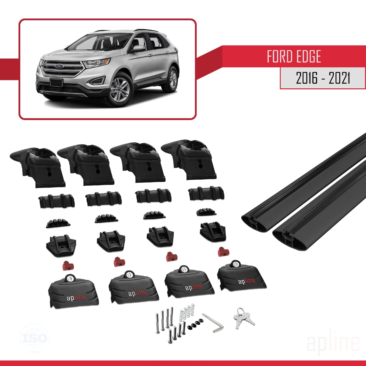 Compatible avec Ford Edge (CD539) 2016-2021 ACE-2 Barres de Toit Railing Porte-Bagages de Voiture Noir Aluminium 2 Barres