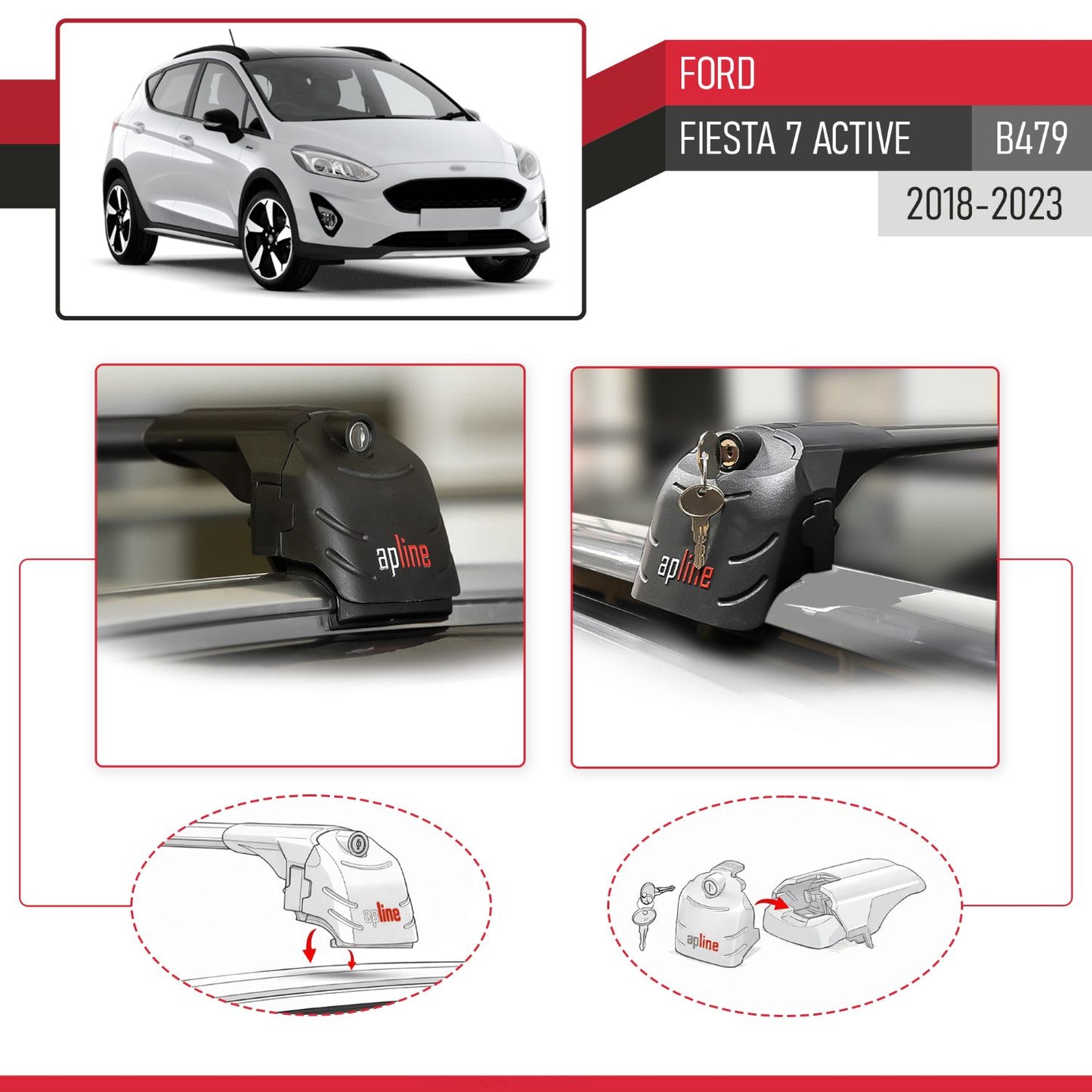 Compatible with Ford Fiesta 7 Active 2018-2023 ACE-2 Car Roof Rack Cross Bar Black Aluminium 2 Bars