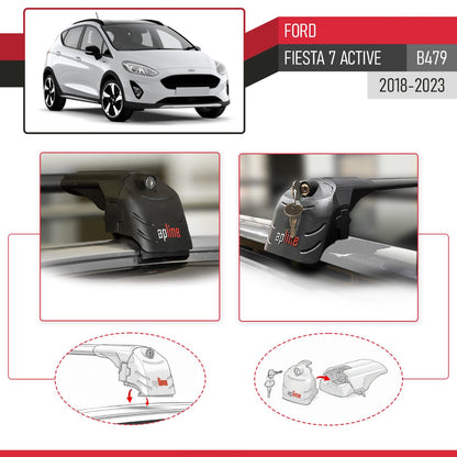 Compatible with Ford Fiesta 7 Active 2018-2023 ACE-2 Car Roof Rack Cross Bar Black Aluminium 2 Bars