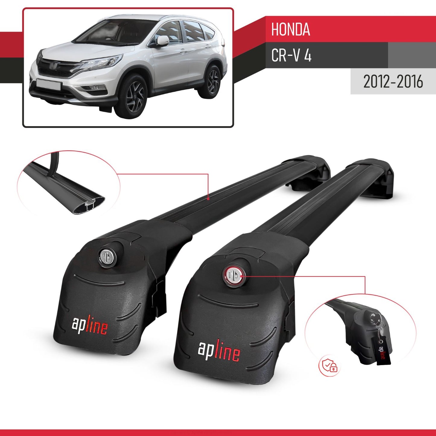 Compatible avec Honda CR-V 4 2012-2016 ACE-2 modèle Barres de Toit Railing Porte-Bagages de Voiture Noir Aluminium Barres