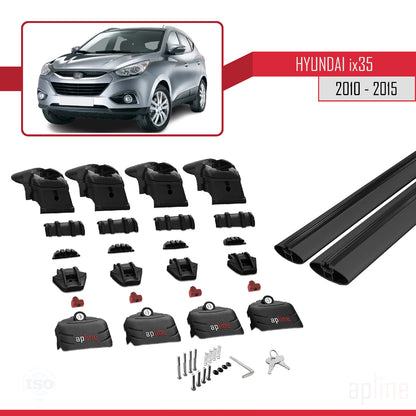 Compatible avec Hyundai ix35 2 (LM) 2010-2015 ACE-2 Barres de Toit Railing Porte-Bagages de Voiture Noir Aluminium 2 Barres