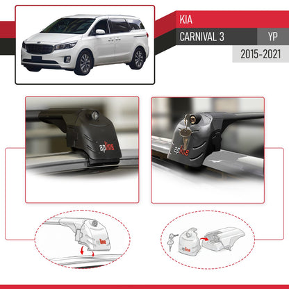 Compatible avec Kia Carnival 3 (YP) 2015-2021 ACE-2 modèle Barres de Toit Railing Porte-Bagages de Voiture Noir Aluminium Barres