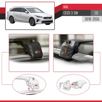 Compatible avec Kia Ceed 3 (CD) SW 2018-2026 ACE-2 modèle Barres de Toit Railing Porte-Bagages de Voiture Noir Aluminium Barres