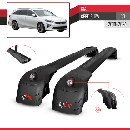 Compatible avec Kia Ceed 3 (CD) SW 2018-2026 ACE-2 modèle Barres de Toit Railing Porte-Bagages de Voiture Noir Aluminium Barres